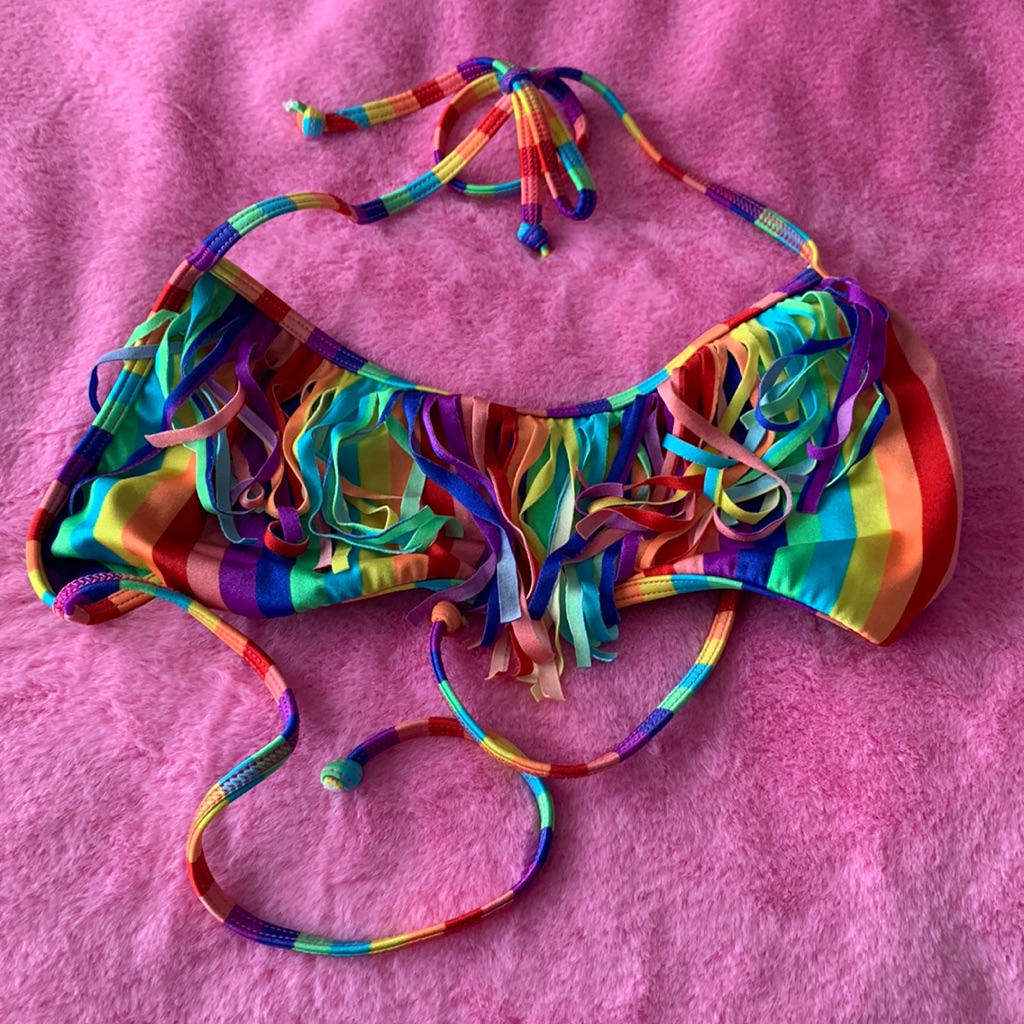 Multicolored Fringe Bikini Top Size Large